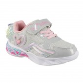 IQKIDS 92.ANGELICA-195 Ασημί Αθλητικό Με Φωτάκια Και Δερμάτινο Πάτο Για Κορίτσια