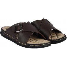 Men's anatomical slippers with leatherette BROWN 2020