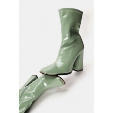 Patent Leather Ankle Boots With Metallic Front Details